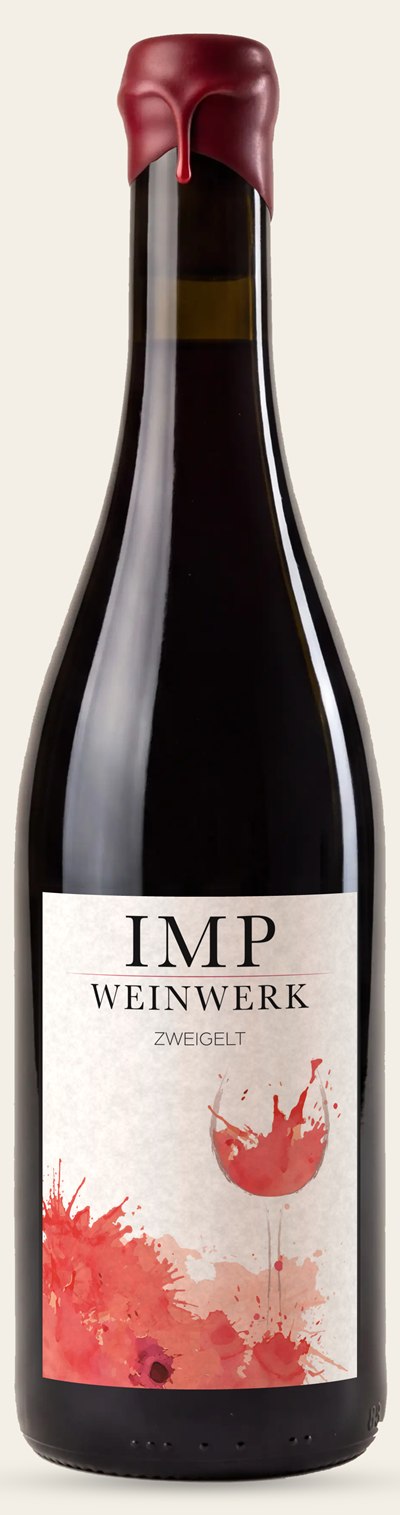 Flasche WEINWERK IMP Zweigelt Ried Seewiese 2025 mit rotem Wachsverschluss